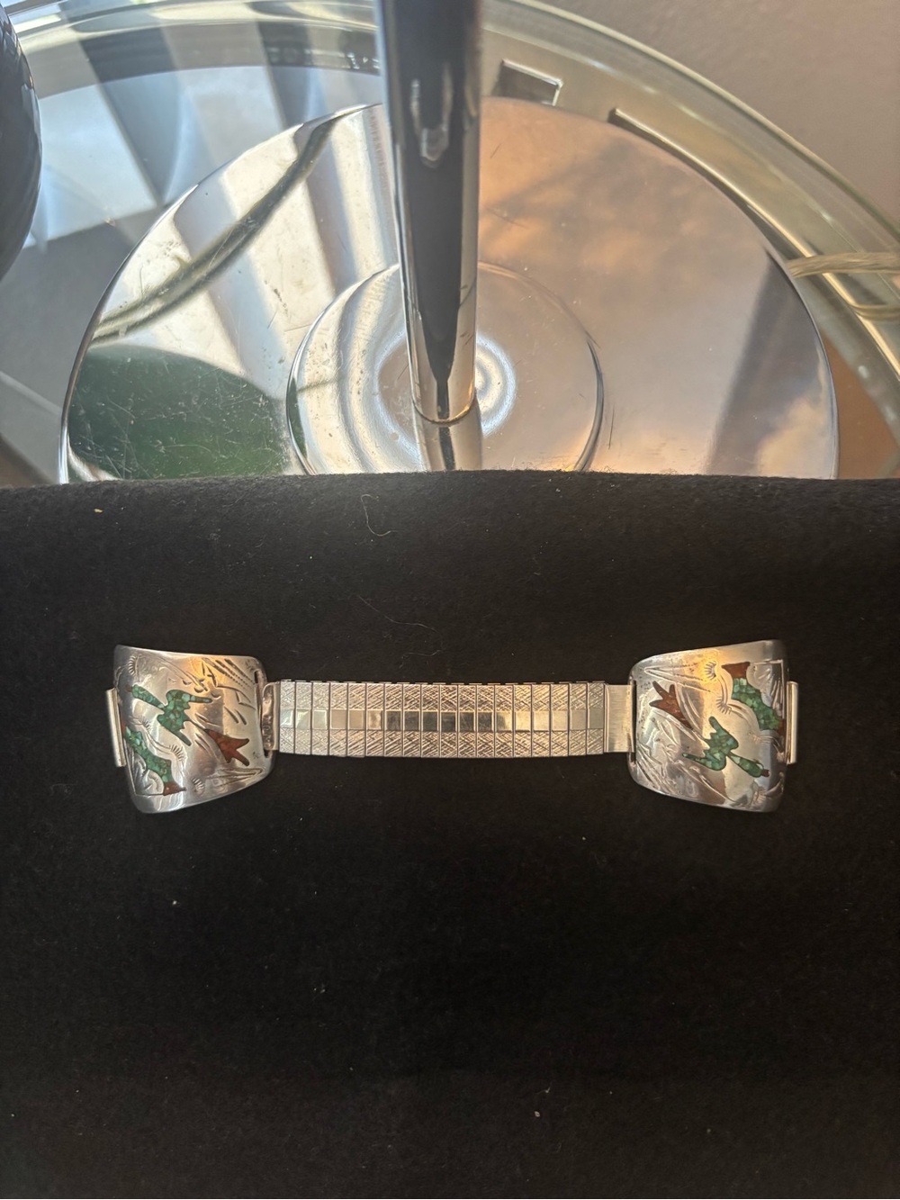Sterling Silver-Tone Men's Cufflink Shirt Stud Set with Green Enamel Accents